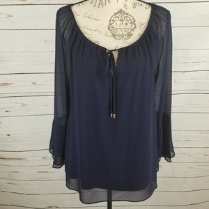 MARLED Chiffon Dark Blue Peplum Sleeve Blouse L